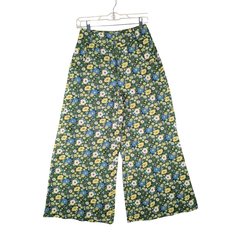 Free People Menocra Cropped Wide Leg Pants Womens 0 Green Floral High Rise Boho